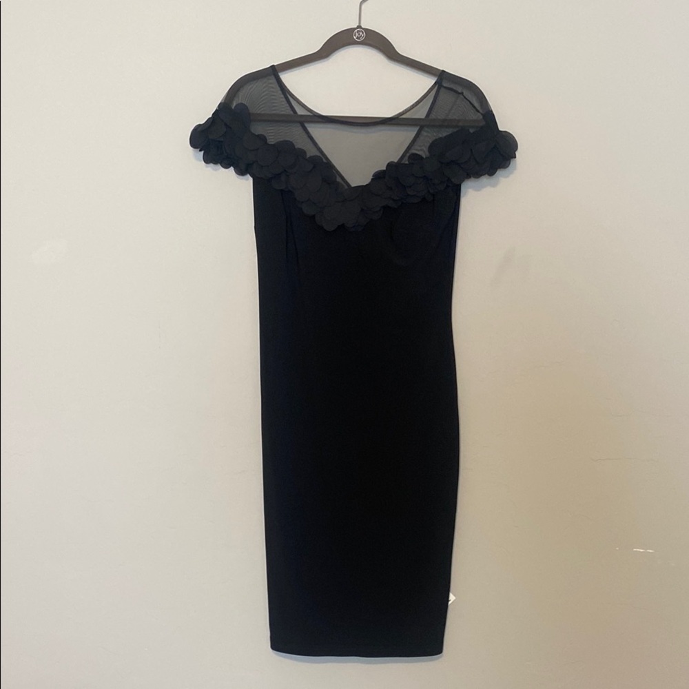 Joseph Ribkoff Elegant Black Sheer Shoulder Dress